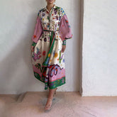 Long Sleeves Floral Print Midi Dresses